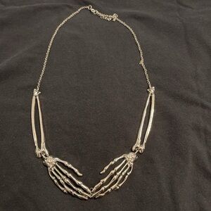Skeleton Hand Necklace Silver Tone
